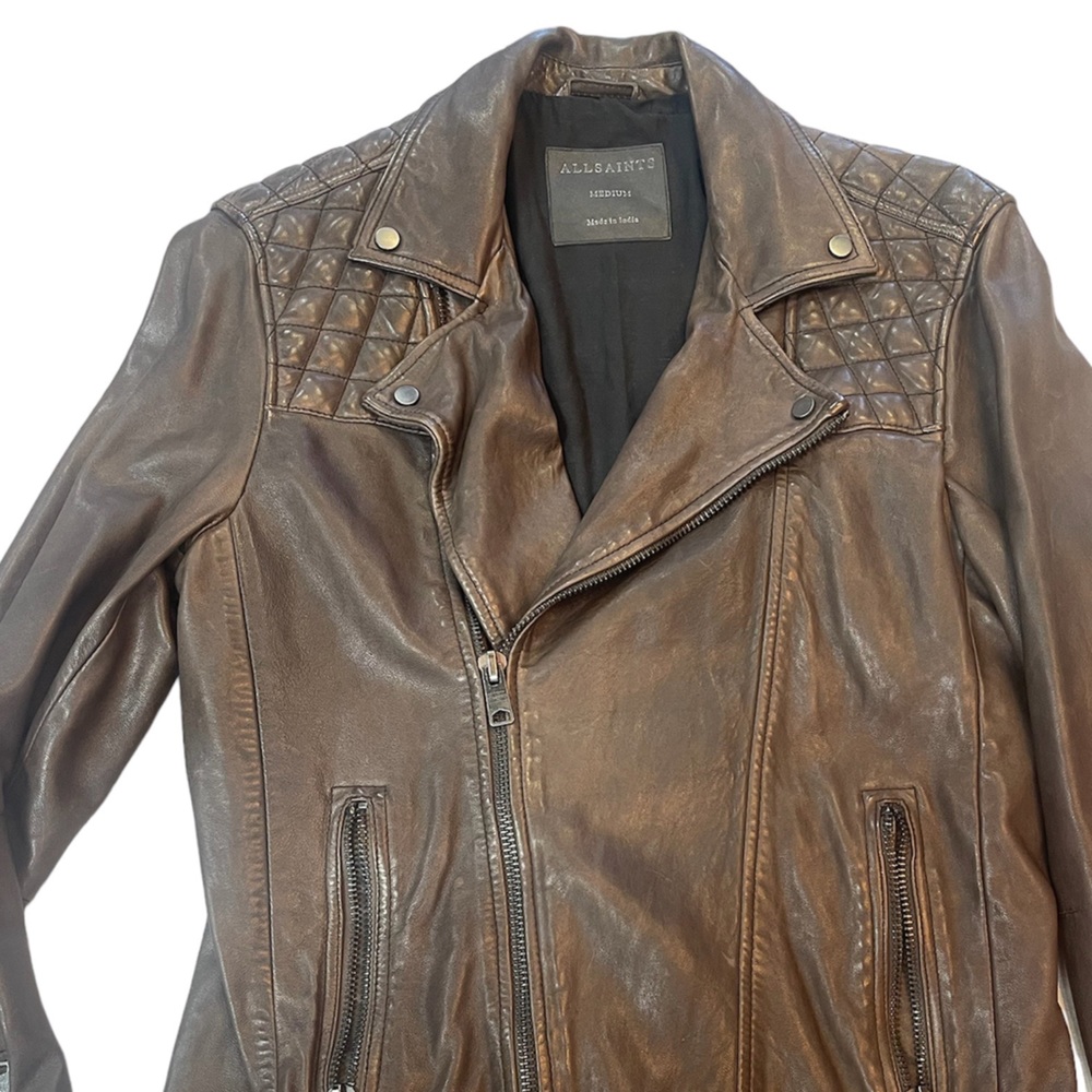 ALL SAINTS BROWN LEATHER JACKET SZ M